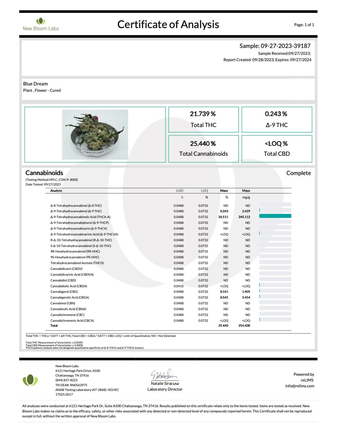 Blue Dream THCA Flower COA
