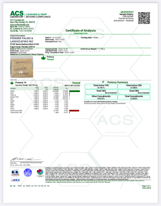 Grapefruit CBD Flower COA